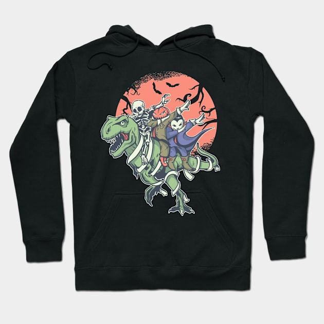 Funny Dabbing Boys Skeleton Pumpkin riding a T Rex Hoodie by Kribis